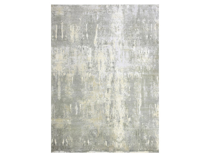 9'0" x 12'1" New Hand Knotted Grey Wool & Silk Rectangle Oriental Rug - MOA10275289