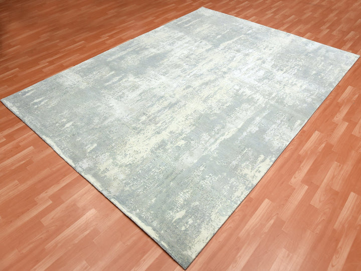 9'0" x 12'1" New Hand Knotted Grey Wool & Silk Rectangle Oriental Rug - MOA10275289