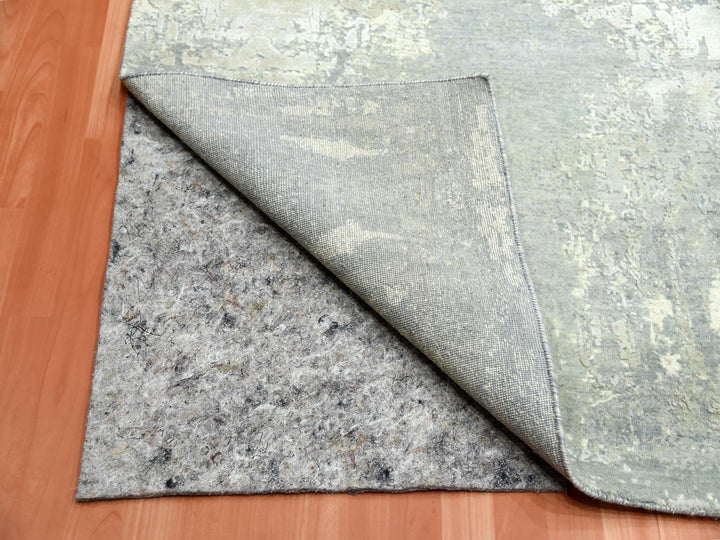 9'0" x 12'1" New Hand Knotted Grey Wool & Silk Rectangle Oriental Rug - MOA10275289