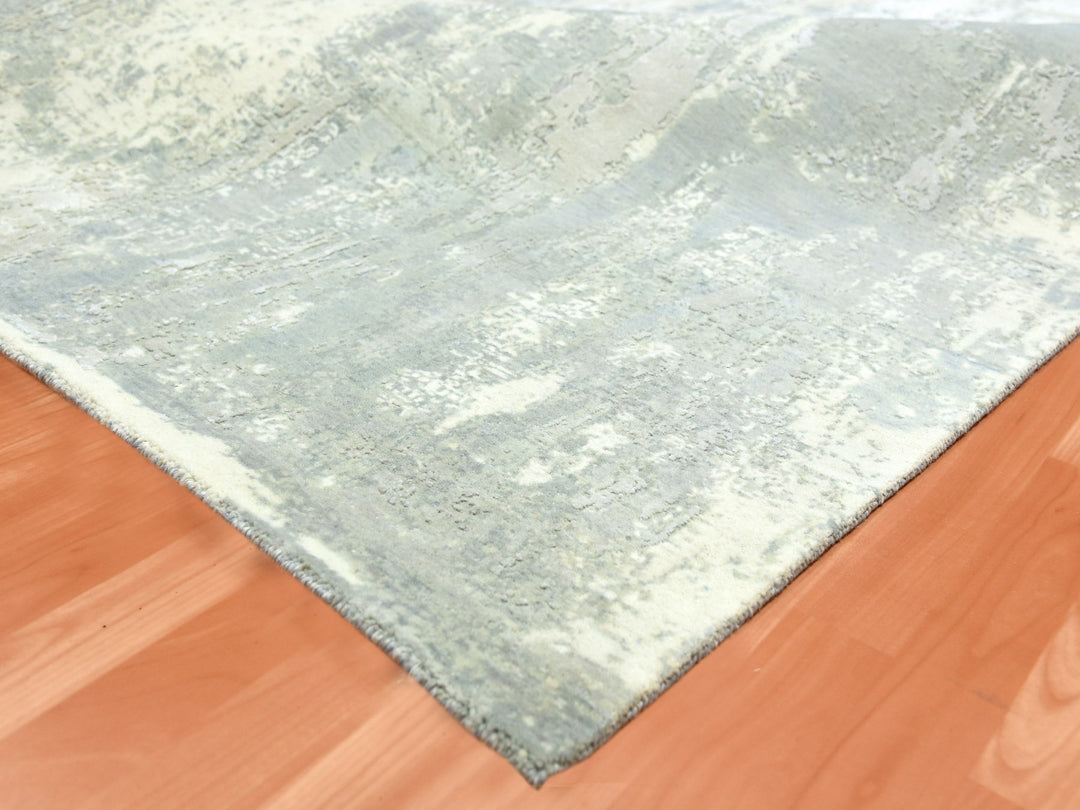 9'0" x 12'1" New Hand Knotted Grey Wool & Silk Rectangle Oriental Rug - MOA10275289