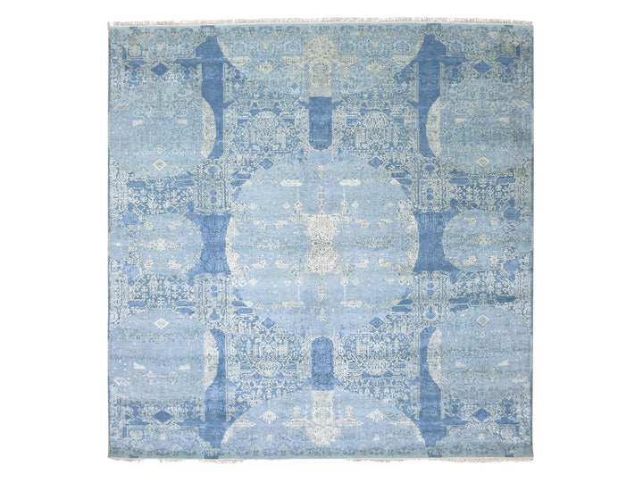 10'0" x 10'2" New Hand Knotted Blue Wool & Pure Silk Square Oriental Rug - MOA10275291