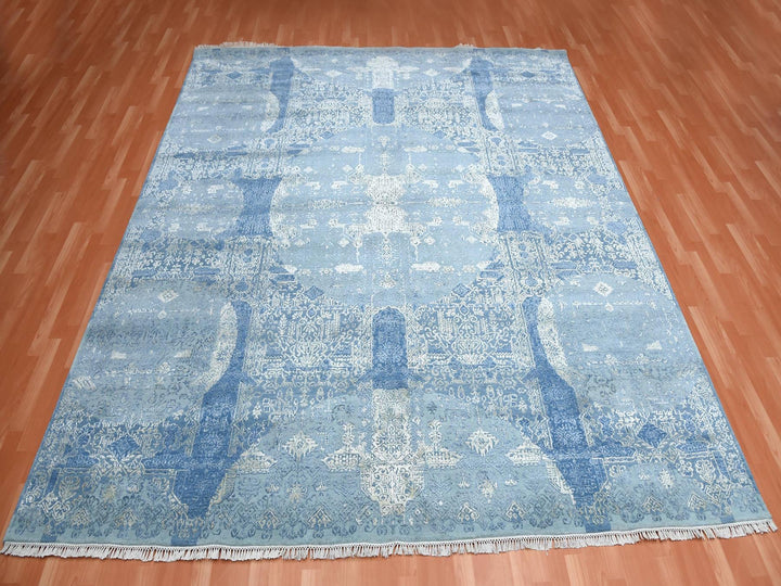 10'0" x 10'2" New Hand Knotted Blue Wool & Pure Silk Square Oriental Rug - MOA10275291