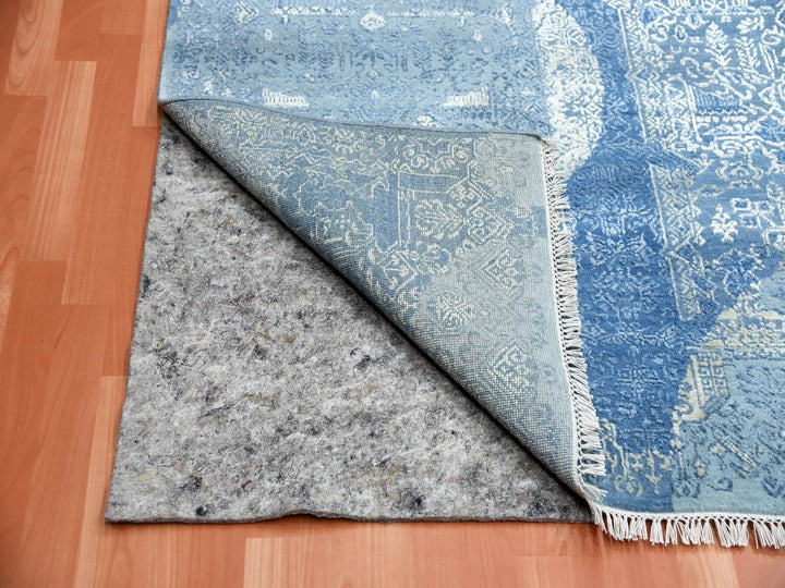 10'0" x 10'2" New Hand Knotted Blue Wool & Pure Silk Square Oriental Rug - MOA10275291