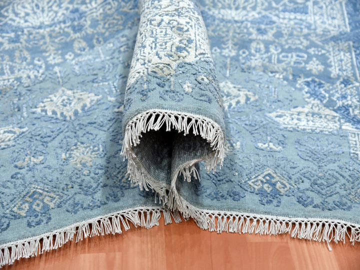 10'0" x 10'2" New Hand Knotted Blue Wool & Pure Silk Square Oriental Rug - MOA10275291