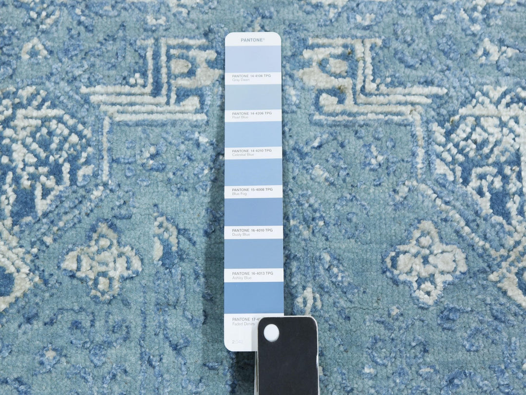 10'0" x 10'2" New Hand Knotted Blue Wool & Pure Silk Square Oriental Rug - MOA10275291