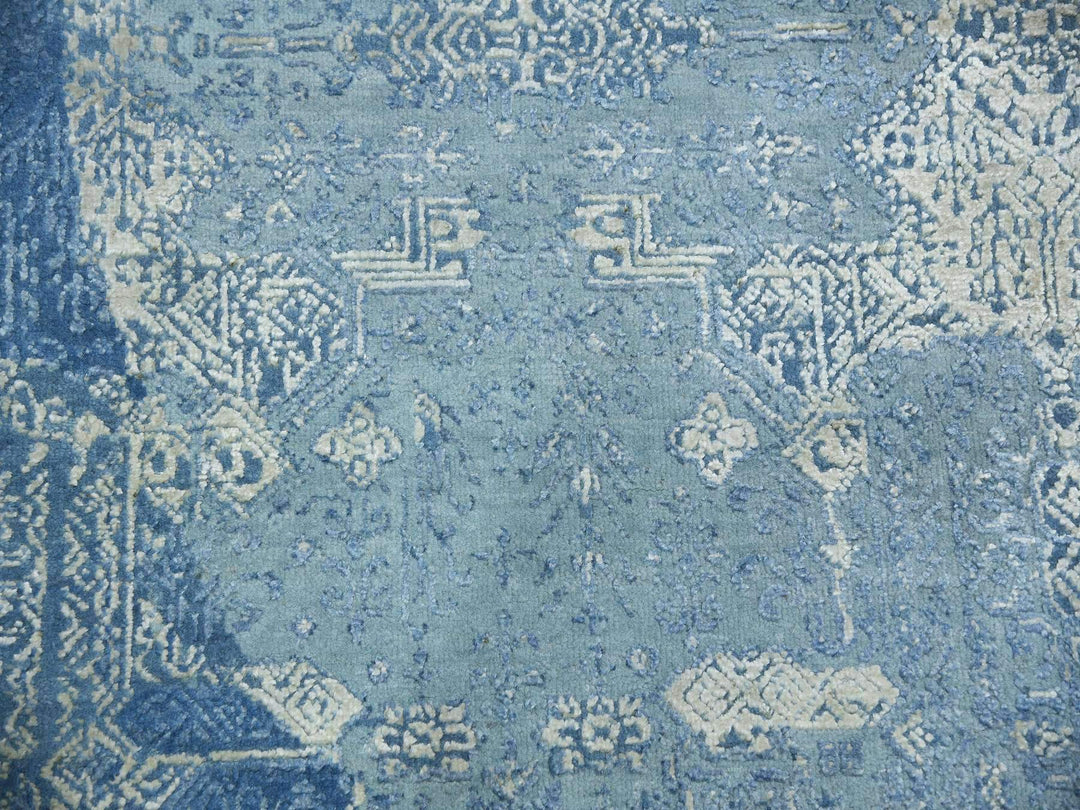 10'0" x 10'2" New Hand Knotted Blue Wool & Pure Silk Square Oriental Rug - MOA10275291