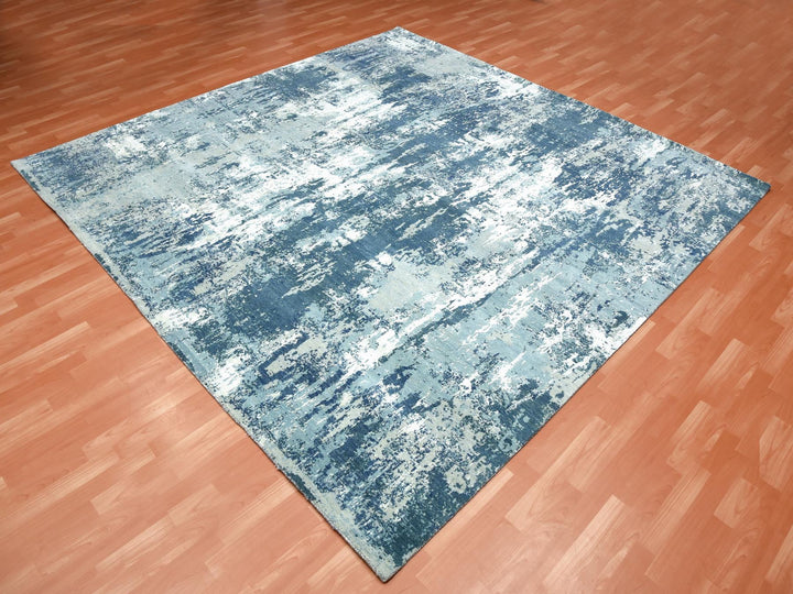 10'1" x 10'0" New Hand Knotted Blue Wool & Silk Square Oriental Rug - MOA10275292