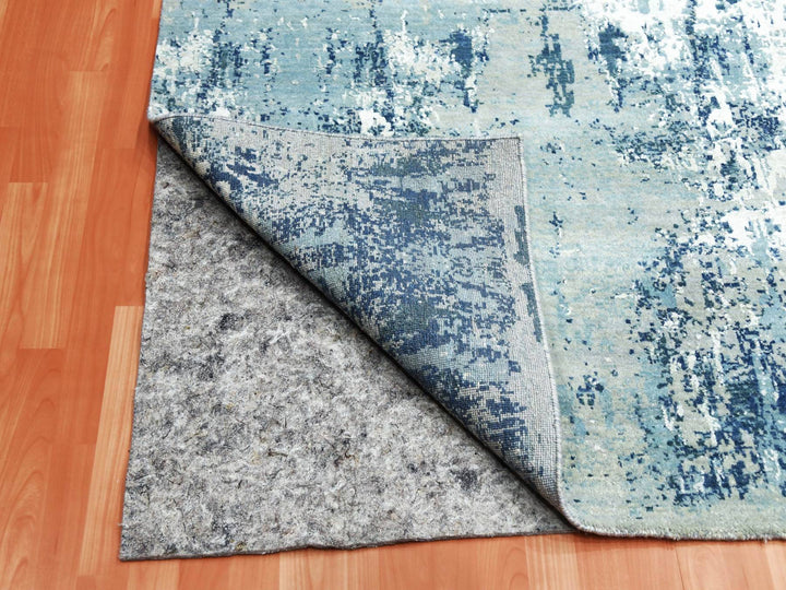 10'1" x 10'0" New Hand Knotted Blue Wool & Silk Square Oriental Rug - MOA10275292