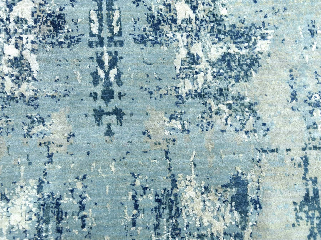 10'1" x 10'0" New Hand Knotted Blue Wool & Silk Square Oriental Rug - MOA10275292
