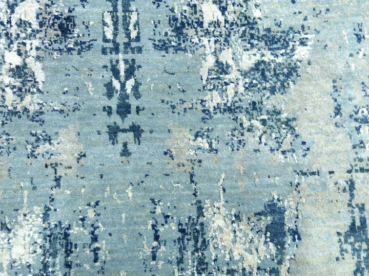 10'1" x 10'0" New Hand Knotted Blue Wool & Silk Square Oriental Rug - MOA10275292