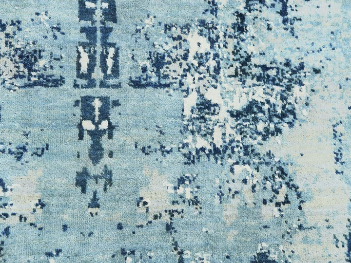 9'0" x 9'0" New Hand Knotted Blue Wool & Silk Round Oriental Rug - MOA10275293