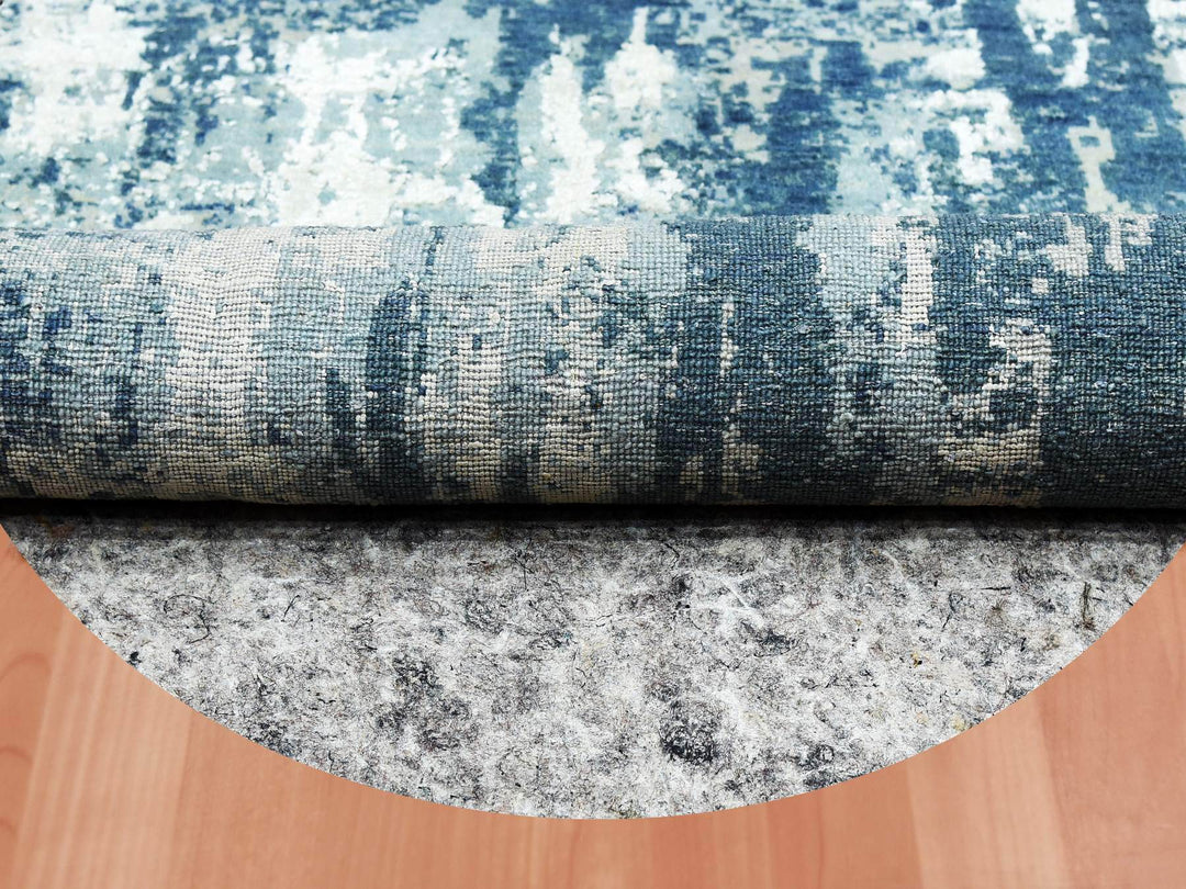 7'1" x 7'1" New Hand Knotted Blue Wool & Silk Round Oriental Rug - MOA10275294