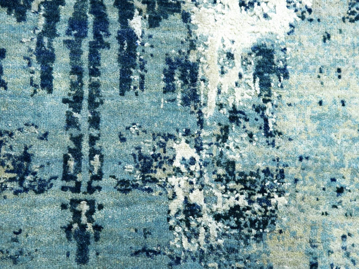 7'1" x 7'1" New Hand Knotted Blue Wool & Silk Round Oriental Rug - MOA10275294