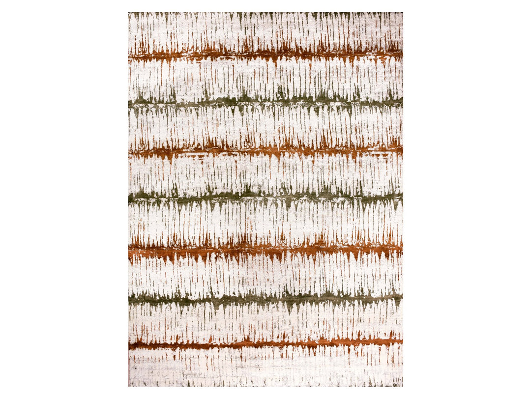 8'10" x 11'10" New Hand Knotted Orange Wool & Silk Rectangle Oriental Rug - MOA10275295