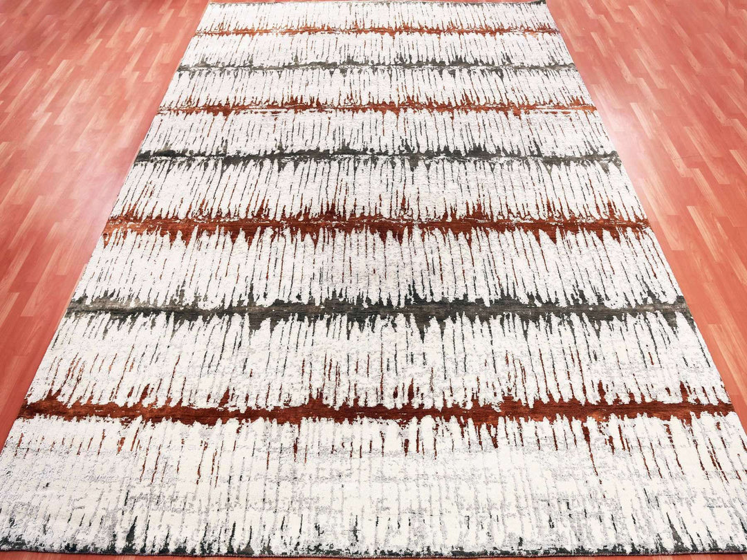 8'10" x 11'10" New Hand Knotted Orange Wool & Silk Rectangle Oriental Rug - MOA10275295