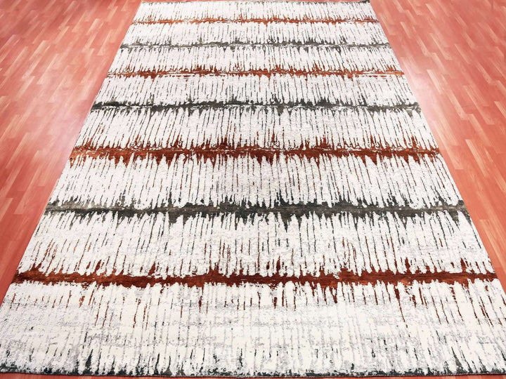 8'10" x 11'10" New Hand Knotted Orange Wool & Silk Rectangle Oriental Rug - MOA10275295
