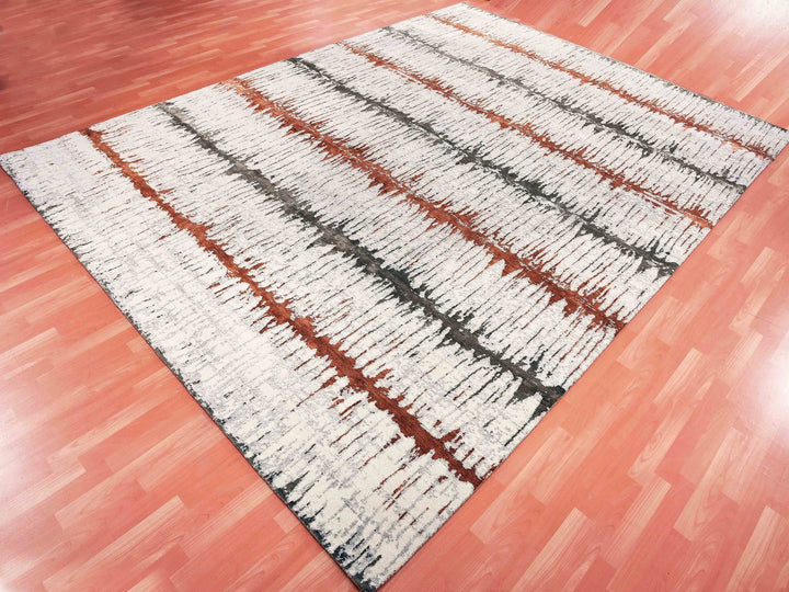 8'10" x 11'10" New Hand Knotted Orange Wool & Silk Rectangle Oriental Rug - MOA10275295