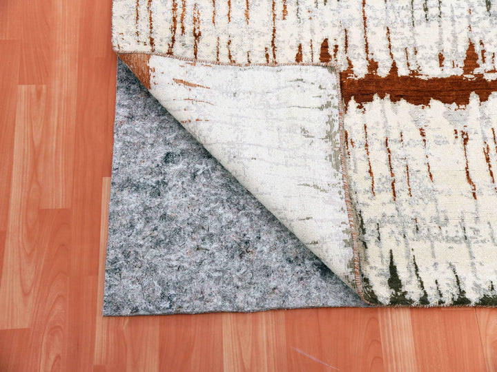 8'10" x 11'10" New Hand Knotted Orange Wool & Silk Rectangle Oriental Rug - MOA10275295