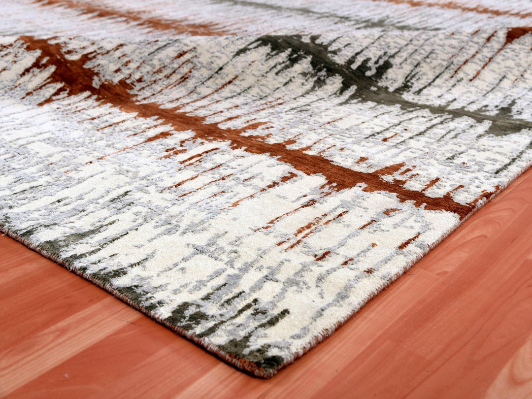 8'10" x 11'10" New Hand Knotted Orange Wool & Silk Rectangle Oriental Rug - MOA10275295