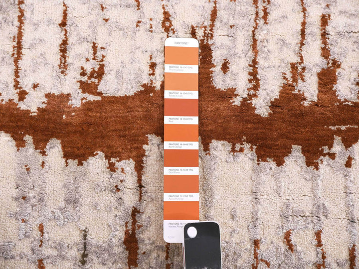 8'10" x 11'10" New Hand Knotted Orange Wool & Silk Rectangle Oriental Rug - MOA10275295