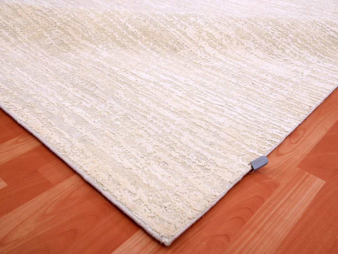 8'10" x 11'10" New Hand Knotted Ivory Wool & Silk Rectangle Oriental Rug - MOA10275298