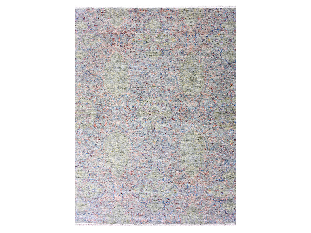 9'1" x 12'1" New Hand Knotted Grey Wool Rectangle Oriental Rug - MOA10275303