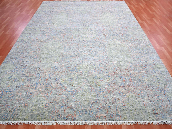 9'1" x 12'1" New Hand Knotted Grey Wool Rectangle Oriental Rug - MOA10275303