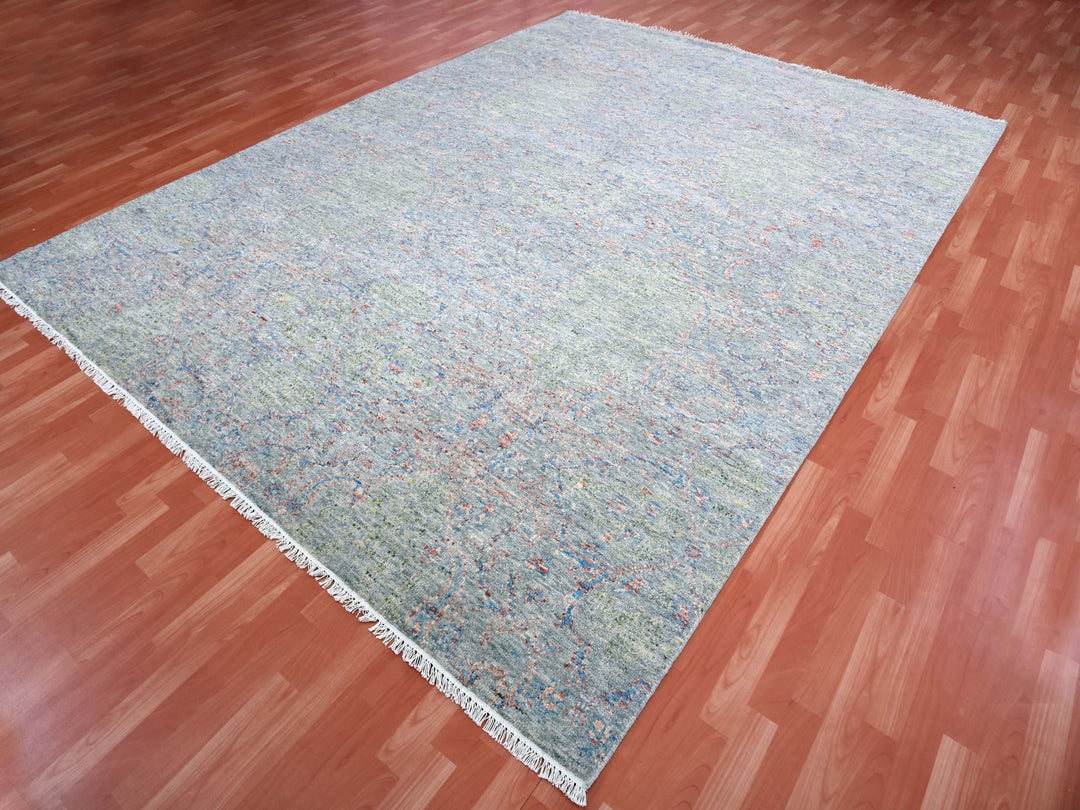 9'1" x 12'1" New Hand Knotted Grey Wool Rectangle Oriental Rug - MOA10275303