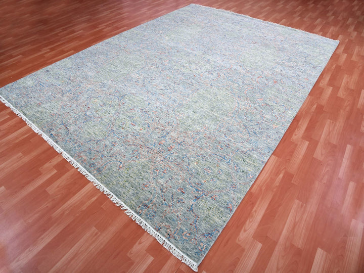 9'1" x 12'1" New Hand Knotted Grey Wool Rectangle Oriental Rug - MOA10275303