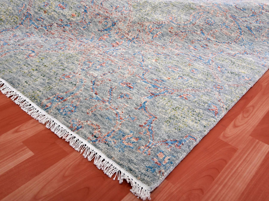 9'1" x 12'1" New Hand Knotted Grey Wool Rectangle Oriental Rug - MOA10275303
