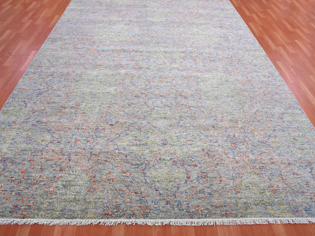 9'0" x 11'10" New Hand Knotted Grey Wool Rectangle Oriental Rug - MOA10275305