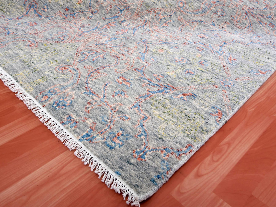 9'0" x 11'10" New Hand Knotted Grey Wool Rectangle Oriental Rug - MOA10275305