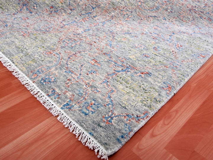 9'0" x 11'10" New Hand Knotted Grey Wool Rectangle Oriental Rug - MOA10275305