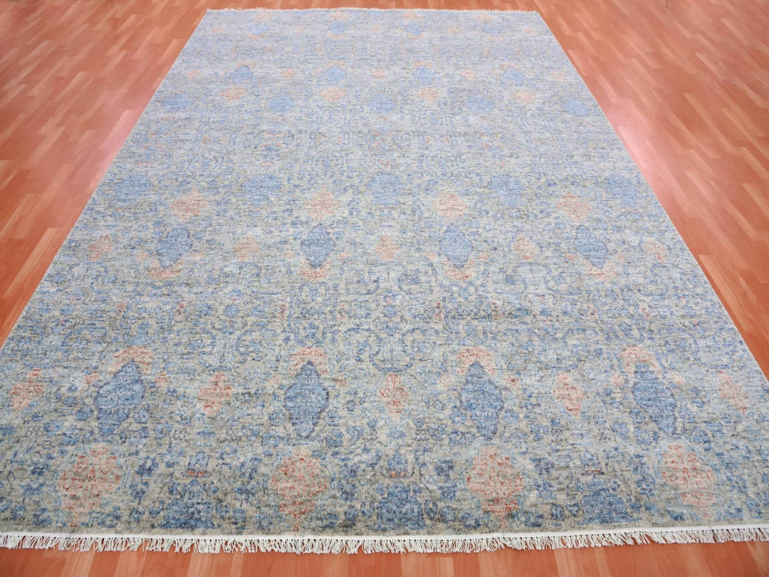 9'0" x 12'4" New Hand Knotted Grey Wool Rectangle Oriental Rug - MOA10275306