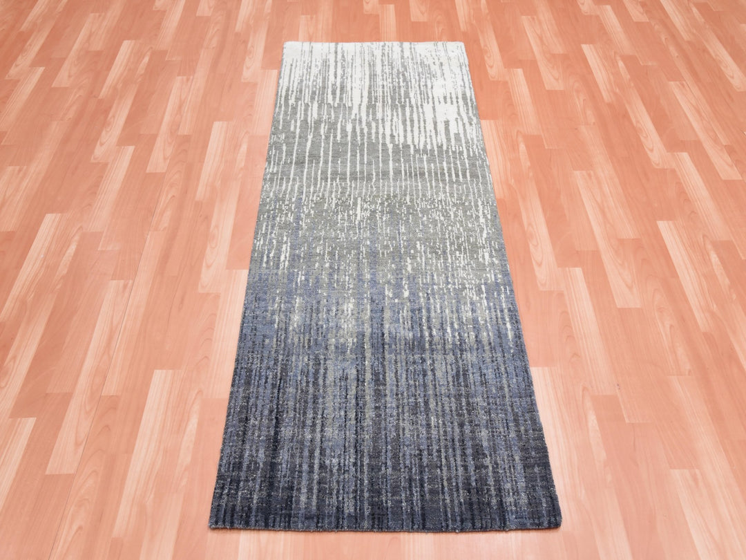 2'6" x 6'4" New Hand Knotted Grey Wool Runner Oriental Rug - MOA10275307