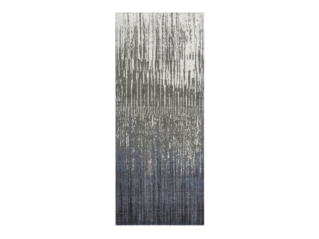 2'6" x 6'3" New Hand Knotted Grey Wool Runner Oriental Rug - MOA10275308