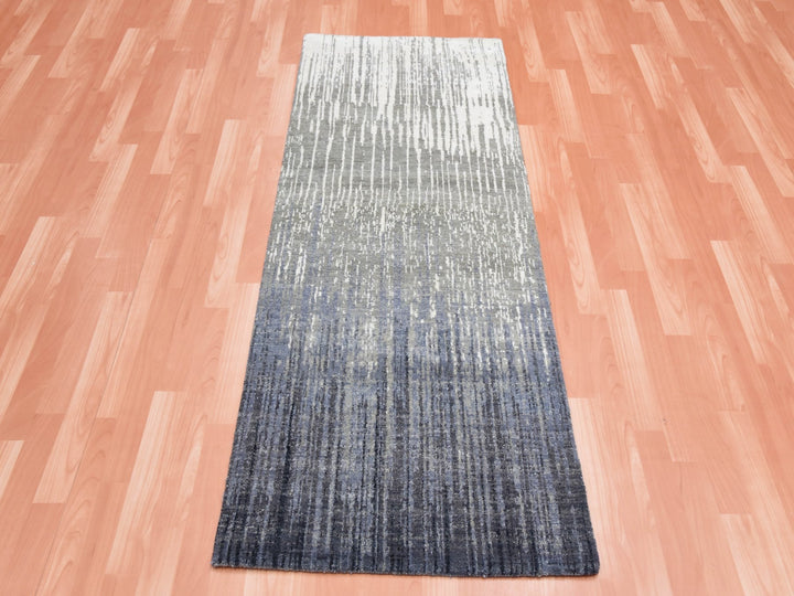2'6" x 6'3" New Hand Knotted Grey Wool Runner Oriental Rug - MOA10275308