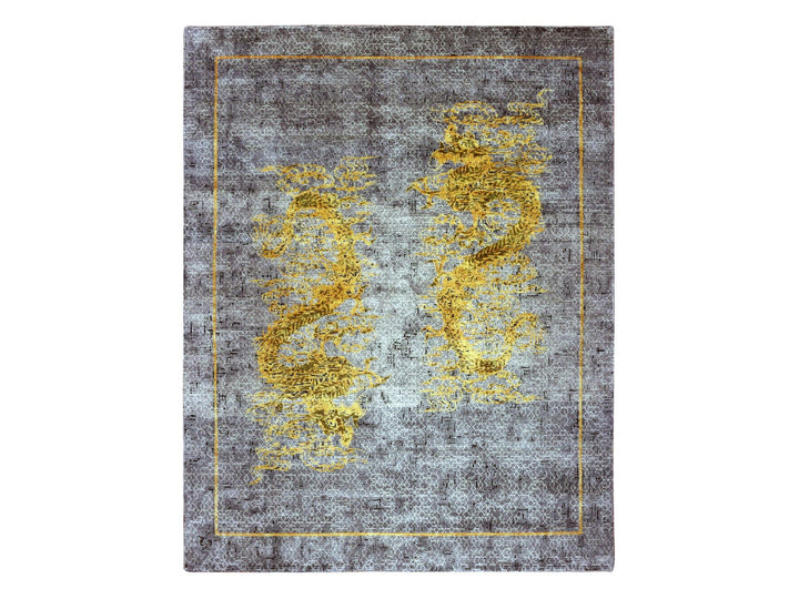 8'0" x 10'3" New Hand Knotted Grey Wool & Silk Rectangle Oriental Rug - MOA10275315