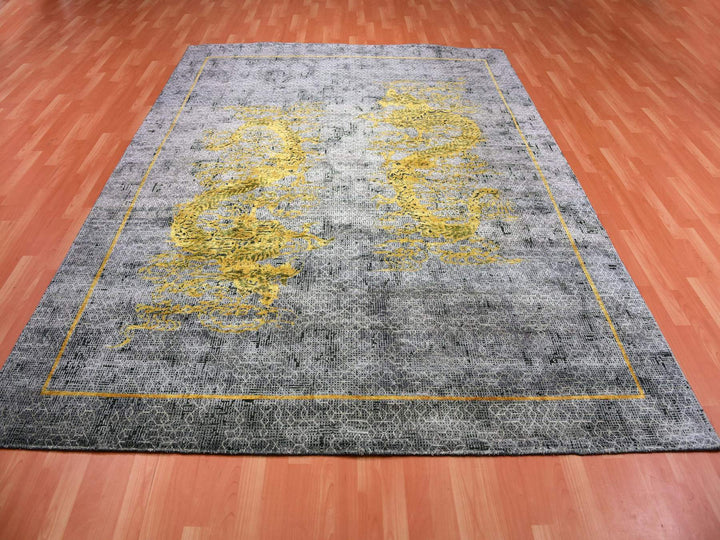 8'0" x 10'3" New Hand Knotted Grey Wool & Silk Rectangle Oriental Rug - MOA10275315