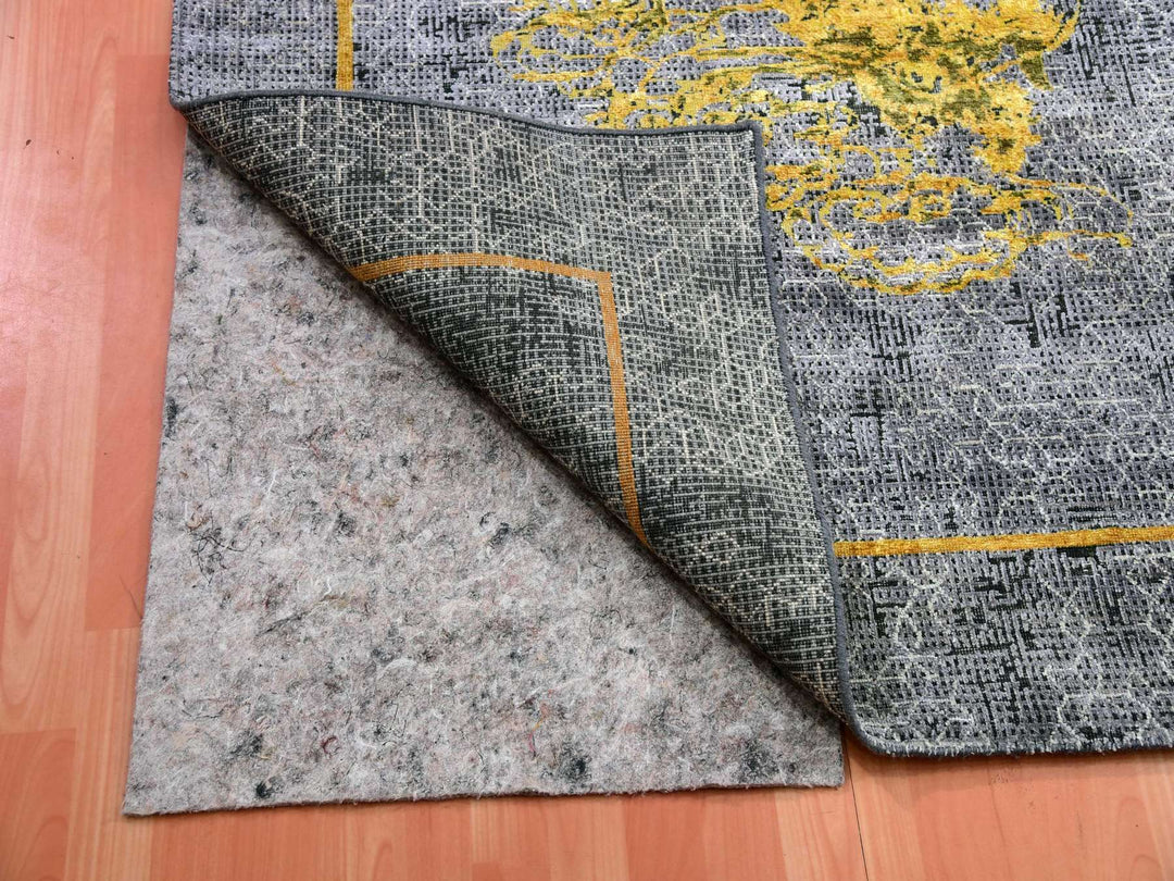 8'0" x 10'3" New Hand Knotted Grey Wool & Silk Rectangle Oriental Rug - MOA10275315