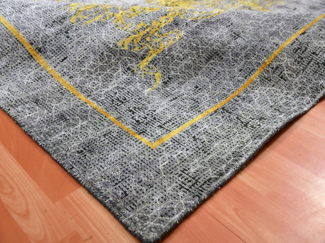 8'0" x 10'3" New Hand Knotted Grey Wool & Silk Rectangle Oriental Rug - MOA10275315
