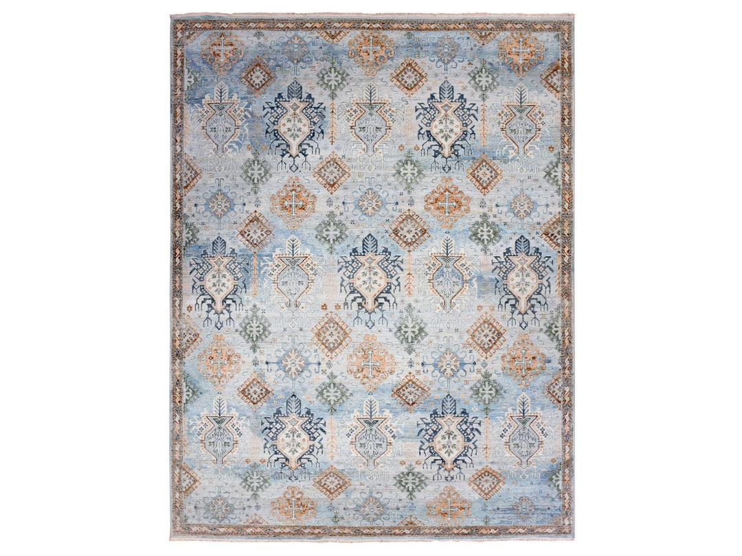 9'0" x 11'10" New Hand Knotted Blue Wool Rectangle Oriental Rug - MOA10275323