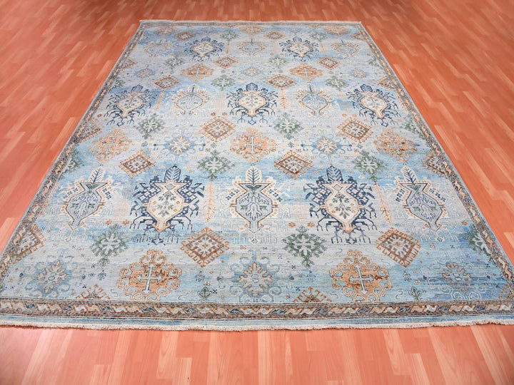 9'0" x 11'10" New Hand Knotted Blue Wool Rectangle Oriental Rug - MOA10275323