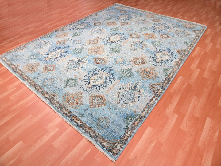 9'0" x 11'10" New Hand Knotted Blue Wool Rectangle Oriental Rug - MOA10275323