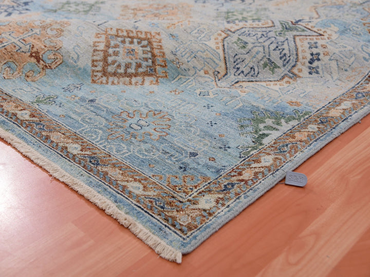 9'0" x 11'10" New Hand Knotted Blue Wool Rectangle Oriental Rug - MOA10275323