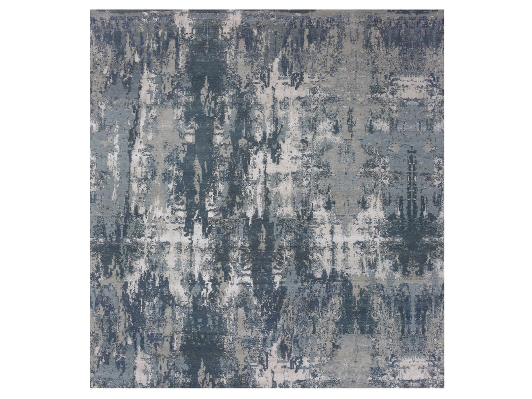 11'11" x 12'0" New Hand Knotted Blue Wool & Silk Square Oriental Rug - MOA10275333