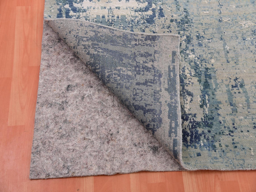 11'11" x 12'0" New Hand Knotted Blue Wool & Silk Square Oriental Rug - MOA10275333