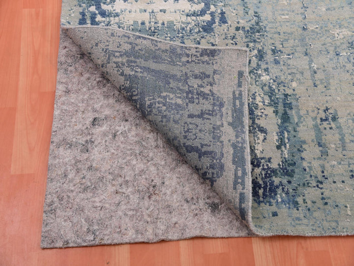 11'11" x 12'0" New Hand Knotted Blue Wool & Silk Square Oriental Rug - MOA10275333