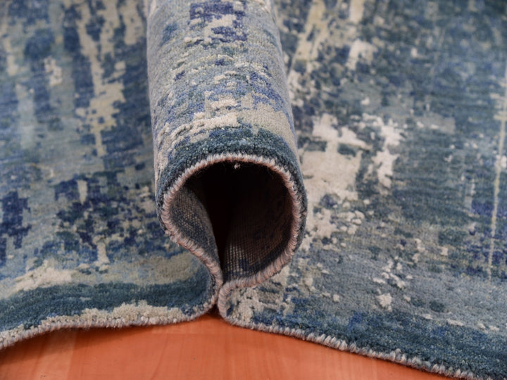 11'11" x 12'0" New Hand Knotted Blue Wool & Silk Square Oriental Rug - MOA10275333