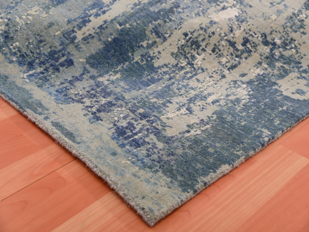 11'11" x 12'0" New Hand Knotted Blue Wool & Silk Square Oriental Rug - MOA10275333